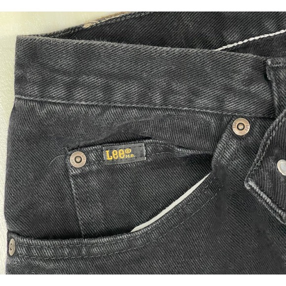 VTG Lee MR Jeans Men 30x35 34x36 Tag Black Thick Denim Straight Zip  Made in USA - Picture 9 of 10